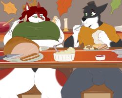 anthro bbw brittany_(roushfan5) canid canine canis domestic_dog duo fat feederism female flirting hi_res husky male male/female mammal nathan_(roushfan5) nordic_sled_dog overweight overweight_anthro overweight_female spitz weight_gain xchiseaxmargaritax