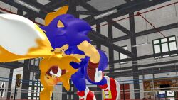 2boys 3d 5_toes ass ballbusting balls barefoot blue_fur boxing_gloves boxingfan12 closed_eyes cock_and_ball_torture erect_penis feet fox hedgehog humanoid_feet male maledom nude penis sega shoes sonic_(series) sonic_the_hedgehog sonic_the_hedgehog_(series) tail tails thick_thighs