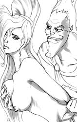 clothing disney hades_(hercules) hercules_(disney) megara monochrome nesoun nipples restrained sketch