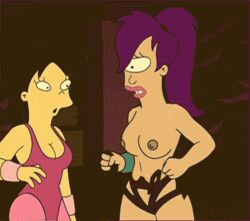 amy_wong animated black_hair breasts cyclops female female_only flat_colors futurama human matt_groening_(style) multiple_females multiple_girls purple_hair standing tagme toony turanga_leela