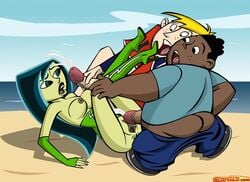 1girls 2boys comics-toons dark-skinned_male dark_skin disney female human human_only interracial kim_possible male multiple_boys pussy ron_stoppable shego straight straight_hair tagme threesome uncensored wade_load