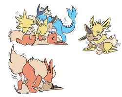 eevee eeveelution feral_on_feral flareon fur furry_ears furry_tail jolteon pokémon_(species) pokemon pokemon_(species) ratbutts simple_background size_difference tail vaporeon