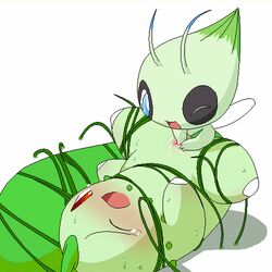 1girls celebi chikorita color female interspecies nintendo pokemon pokemon_(species) sexless vulva