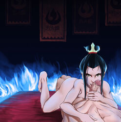 1boy 1girls avatar_the_last_airbender azula blue_flames double_nexus female fire fire_nation human imminent_fellatio imminent_oral looking_at_viewer male medium_breasts nickelodeon penis_on_lips pov pov_eye_contact royalty smooth_skin straight tagme