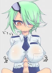 eye_patch green_hair hair_over_one_eye huge_breasts kiruko_otonashi necktie novice_policewoman_kiruko-san otonashi_kiruko penis police shinmai_fukei_kiruko-san skirt yellow_eyes