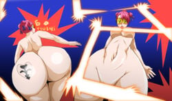 ass bad_censor breasts censored covered_nipples covering covering_crotch dat_ass huge_ass mr123goku123 red_hair smile tattoo