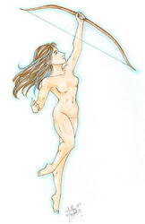 artemis artemis_(greek_mythology) bow_(weapon) breasts female female_only greek_mythology holding_bow_(weapon) mythology nude solo standing