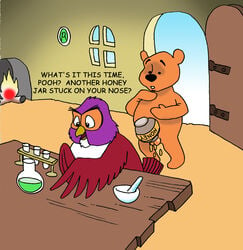 2boys dennis_clark disney literature male_only owl owl_(winnie_the_pooh) pooh_bear public_domain smooth_skin tagme testicles winnie_the_pooh_(franchise)