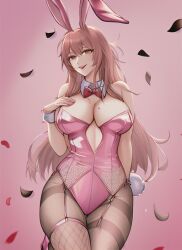 1girls ai_generated breasts bunny_ears bunny_tail bunnysuit female female_only orange_eyes original pink_bunnysuit pink_hair solo thick_thighs