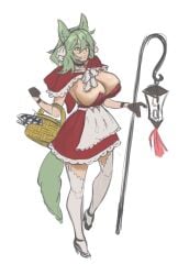 1girls alternate_costume basket breasts byleth_(fire_emblem) byleth_(fire_emblem)_(female) cleavage female female_only fire_emblem fire_emblem:_three_houses garter_straps green_eyes green_hair halloween halloween_costume lantern large_breasts milkbar nintendo red_riding_hood red_riding_hood_(cosplay) solo thighhighs wolf_girl