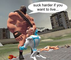 3boys 3d 3d_(artwork) ass big_penis blowjob boots closed_eyes clothed_male clothing cum_in_ass cum_in_mouth earthworm_jim earthworm_jim_(character) earthworm_jim_(franchise) english english_text fellatio fucked_to_death garry's_mod gay hat heavy_(team_fortress_2) heavy_weapons_guy homosexual huge_cock human interspecies interspecies_fellatio large_penis legs male_focus male_only mask masked muscle muscles muscular muscular_male nude nude_male penis potassium_consumer_(artist) questionable_consent scout_(team_fortress_2) shoes size_difference suit team_fortress_2 text text_bubble tf2 the_scout valve valve_(company) weird_crossover what worm