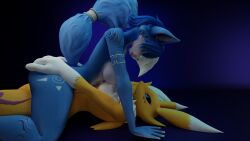 2girls 3d 3denos crossover digimon female furry krystal renamon renamon_(warfaremchine) star_fox yuri