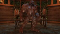 abs balls bodily_fluids dark-skinned_male dark_skin darkviperbara facial_piercing genitals humanoid humanoid_pointy_ears male muscular muscular_humanoid muscular_male nipples nose_piercing orc orc_male pecs penis piercing solo sweat tattoo