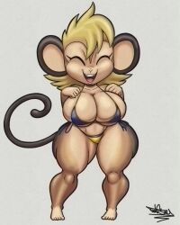 1girls 2022 anthro barefoot big_breasts big_ears bikini cute female furry huge_breasts large_breasts micro_bikini monkey monkey_girl primate primate_humanoid redraw short_hair simian solo solo_female tagme tansau thick_thighs