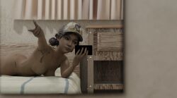 4k baseball_cap black_hair cellphone clementine_(the_final_season) clementine_(the_walking_dead) dark-skinned_female dark_skin hat lying medium_breasts mirror_selfie nude nude_female petite selfie small_breasts smartphone the_walking_dead the_walking_dead:_the_final_season the_walking_dead_game