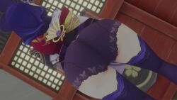 3d animated ass ass_focus ass_shake big_ass braid female from_behind genshin_impact hair_ornament hairpin huge_ass jiggle kishi long_hair purple_hair raiden_shogun short_shorts shorts single_braid solo thick_thighs thighhighs twerking video