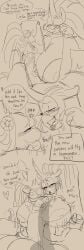 anthro comic dedoggyskullz dialogue fellatio female furry futanari glasses grabbing_hair horsecock huge_breasts huge_cock long_tongue original_character scalie sketch tongue tongue_out