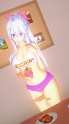 breasts cupcake cute denim_shorts female female_only jazminvt long_hair looking_at_viewer plate short_shorts virtual_youtuber vtuber white_hair