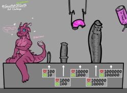 1futa antennae_(anatomy) anthro aquatic_dragon arm_over_breasts big_dildo bioluminescence blue_eyes blush breast_squish breasts challenge dildo dragon edie_(rahisauce) fin futanari gauntlet_of_dicks genitals glowing gynomorph head_fin hi_res huge_dildo hyper_dildo hypnosis hypnotic_visor intersex looking_aside looking_away marine mind_control mouth_closed one_leg_aside penetration penis penis_between_thighs pink_body pink_scales pink_skin progression rahisauce ridiculous_fit scales scalie sex_toy shy sitting soft_belly solo squish thick_tail timid