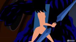 1girls accurate_art_style animated ashi_(samurai_jack) black_hair completely_nude completely_nude_female female fight full_body monster naked naked_female no_outlines nude nude_female on_model pedroillusions samurai_jack samurai_jack_(character) shield sound video