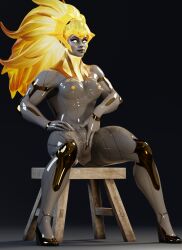 3d blender cyborg dota_2 female golden_hair masturbation metallic_body muscular_female self_upload solo_female valora_the_dawnbreaker