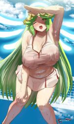 1girls armpits awesomeerix blush breasts commission commission_art female goddess green_eyes green_hair hi_res hips horny huge_breasts kid_icarus kid_icarus_uprising large_breasts light-skinned_female light_skin long_hair nintendo palutena short_skirt skirt slim_waist sportswear sweat sweaty_body tennis_outfit tennis_uniform thick_thighs thighs white_clothing wide_hips