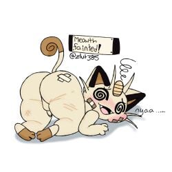 anthro anthrofied ass ass_up big_butt blush edit english_text fainted fur furry furry_only gen_1_pokemon male male_only meowth nintendo penis pokémon_(species) pokemon tagme tail text zlut385