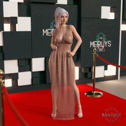 3d athletic athletic_female black_cat_(marvel) busty cleavage clothing deep_cleavage dress female female_focus female_only full_cleavage high_heels hourglass_figure human long_hair makeup marvel marvel_comics merlynn pinup pinup_pose public red_carpet short_dress skimpy skimpy_clothes spider-man_(ps4) spider-man_(series) tagme wide_hips