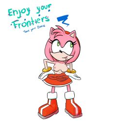 1girls 2022 amy_rose anthro breasts dress_down english_text female looking_away rollertaster sega solo sonic_(series) sonic_frontiers sonic_the_hedgehog_(series) tongue_out undressing