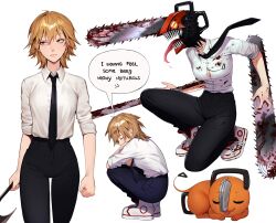 1girls big_breasts blonde_hair breasts chainsaw_man chainsaw_woman cleavage denji_(chainsaw_man) denji_(hybrid_form) english english_text female female_only genderswap_(mtf) lavelis pochita_(chainsaw_man) rule_63 shounen_jump tight_clothing