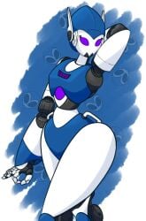 1girls armpits female female_focus female_only handles handles_on_hips jlr_den ok_sign posing purple_eyes robot robot_girl robot_humanoid solo solo_female solo_focus thick thick_thighs thighs two_tone_body zone-tron