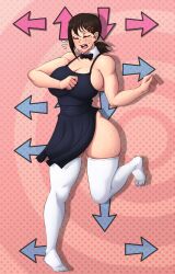 1girls apron big_breasts black_hair breasts chainsaw_man closed_eyes crying dance_dance_revolution dancing female female_only freckles higashiyama_kobeni legwear short_hair solo thick_thighs thighhighs thighs vicsenpai wide_hips