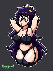 armpits big_breasts female female_only filia_(skullgirls) green_jacket_(artist) lingerie long_hair looking_at_viewer purple_hair samson_(skullgirls) skullgirls solo solo_female thick_thighs