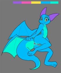 2022 anthro anus ass blue_body color_swatch dragon female flat_chested genitals lying membrane_(anatomy) membranous_wings nude on_side presenting presenting_pussy pussy robcivecat scalie solo syl_(enginetrap) western_dragon wings