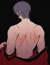 after_sex back_muscles black_background blood gintama kimono male male_only muscular muscular_male off_shoulder open_kimono purple_hair rear_view scars scratches solo takasugi_shinsuke undressing yeun_d_83