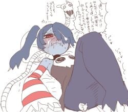 1girls cum cum_on_face embarrassed facial female japanese_text leviathan_(skullgirls) skullgirls squigly sumiyao_(amam)