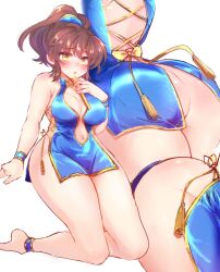 1girls arle_nadja ass ass_focus breasts brown_hair chinese_dress fully_clothed navel puyo_puyo revealing_clothes shiny_clothes shiny_skin wide_hips yellow_eyes