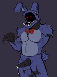 1boy animatronic bonnie_(fnaf) bowtie color dad_bod digital_media_(artwork) erection five_nights_at_freddy's five_nights_at_freddy's_2 male male_only metal_penis missing_arm penis precum rabbit red_eyes robot scottgames sharp_teeth solo solo_male uncensored venao withered_bonnie