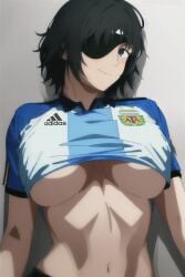 1girls 2022_fifa_world_cup 92_brks ai_generated argentina argentine_flag big_breasts chainsaw_man eye_patch female female_only himeno_(chainsaw_man) midriff nai_diffusion navel shirt_lift shirt_up shounen_jump smile stable_diffusion underboob world_cup