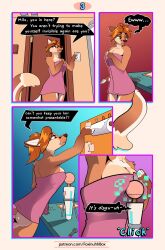 annoyed anthro big_breasts breast_expansion breasts bubble canid canine canis dialogue digital_media_(artwork) domestic_dog door english_text expansion fluffy fox foxinuhhbox garage growth hi_res invalid_tag magic mammal olive_(disambiguation) olive_(foxinuhhbox) page_3 science sex_toy shower sound_effects speech_bubble text towel transformation vibrator