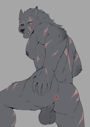 absurd_res anthro anus balls black_sclera blaidd_(elden_ring) canid canine canis elden_ring fangs fromsoftware furry gay genitals hand_on_butt hi_res male mammal muscular muscular_male nipples pink_anus scar solo toraxd video_games wolf