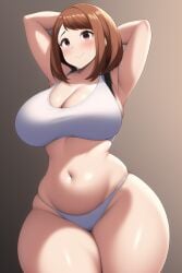 ai_generated bra brown_eyes brown_hair female funemily1 large_breasts my_hero_academia nai_diffusion ochako_uraraka panties stable_diffusion thick_thighs wide_hips