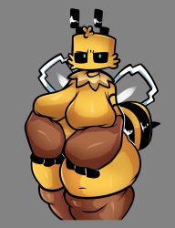 1girls annoyed antennae anthro bee bee_(minecraft) blue_eyes breasts fat featureless_breasts female fur grey_background hi_res looking_at_viewer minecraft mouthless neck_tuft overweight sketchylimesliv solo stinger stripes thick_thighs wide_hips wings