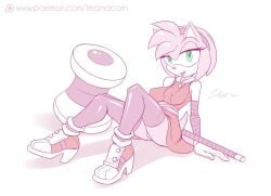 amy_rose amy_rose_(boom) anthro hammer looking_at_viewer nipple_bulge panties pantyshot pantyshot_(sitting) piko_piko_hammer sallyhot solo sonic_(series) sonic_boom