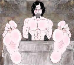 barefoot black_hair bondage bound gay kaijuboy kylo_ren male male_feet male_only muscular_male naked pale_skin punishment star_wars stocks sweat tagme the_force_awakens yaoi