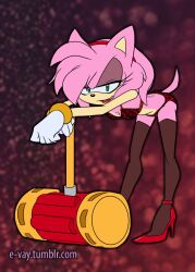 amy_rose bikini e-vay_tumblr hammer looking_at_viewer piko_piko_hammer solo sonic_(series)