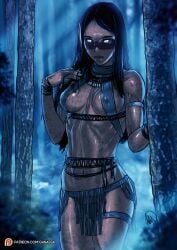 1girls athletic athletic_female black_hair face_paint female female_only fit fit_female forest ganassa jewelry long_hair looking_away looking_to_the_side naru_(predator) native_american native_american_female necklace nipples_visible_through_clothing partially_clothed predator_(franchise) prey_(2022) side_boob sideboob solo tribal