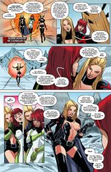 1boy 3girls ass blonde_hair bodysuit breasts breasts_out emma_frost erection female female_only gloves hair_ornament high_resolution horny horny_female human human_only illyana_rasputin jean_grey kall_alves large_breasts latrell light-skinned_female light_skin magik_(illyana_rasputin) marvel marvel_comics marvel_girl mask multiple_girls nipples no_pants oral oral_sex penis red_hair seriousfic skimpy snow speech_bubble straight_hair thighhighs thighs tracyscops tree white_queen x-men