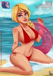 beach big_breasts bikini blonde_hair blue_eyes fortnite headhunter_(fortnite) inflatable laguna_(fortnite) swimsuit tyrana