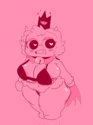 big_breasts bikini breasts cape crown cult_of_the_lamb errorplush female female_only furry heart-shaped_pupils lamb_(cult_of_the_lamb) shortstack sketch